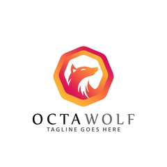 Gradient Octagon Wolf Modern Logos Design Vector Illustration Template