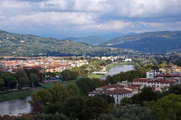 Fototapeta na wymiar Green suburbs near Florence town, Tuscany, Italy