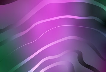 Light Pink, Green vector background with curved lines.