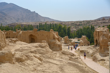 Ancient city ruins of Jiaohe or Yarkhoto dating back to 100 BC in Turpan, Xinjiang, China
