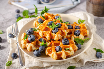 Homemade waffles with berries