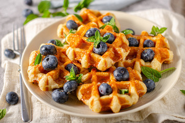 Homemade waffles with berries