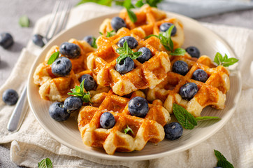 Homemade waffles with berries