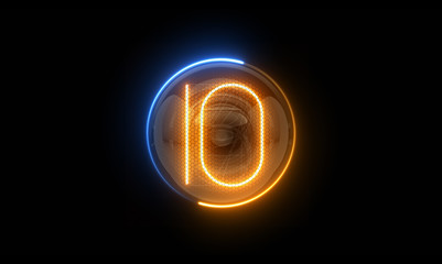 Ten. Digit 10. Nixie tube indicator digit. Gas discharge indicators and lamps. 3D. 3D Rendering