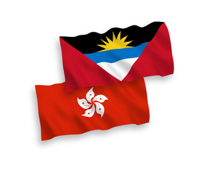 Flags of Antigua and Barbuda and Hong Kong on a white background