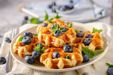 Homemade waffles with berries
