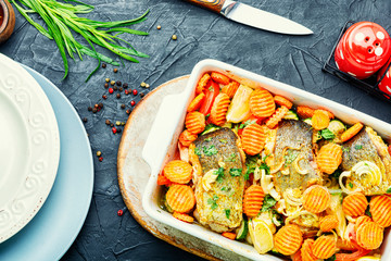 Grilled fish with roasted vegetables