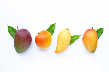 Tropical fruit, Mango with leaves on white background.