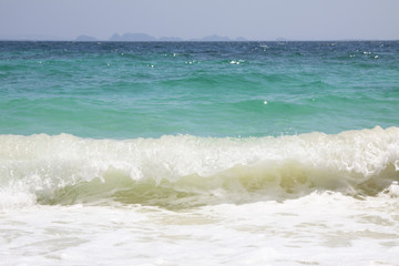 White wave on the blue sea. Relaxtion photo. Beauty coastline. Paradise picture. 