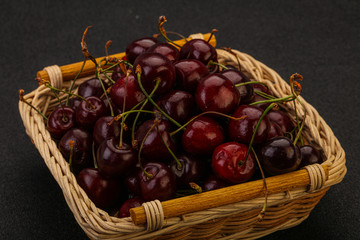 Sweet cherry in the basket