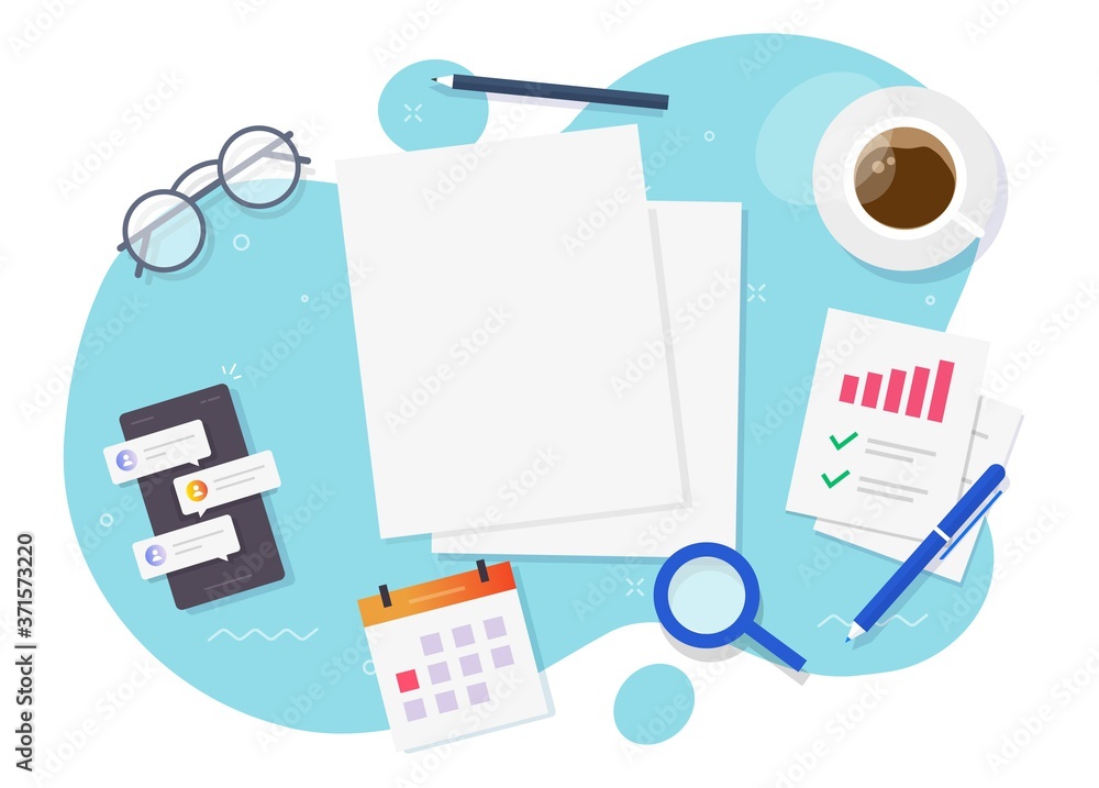 Poster paper sheet research analysis documents blank empty for copy space text on working table desk vector
