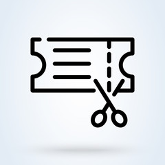 scissors cuts discounts coupon icon or logo line art style. Outline supermarket at low prices concept. Discount Coupons  illustration.