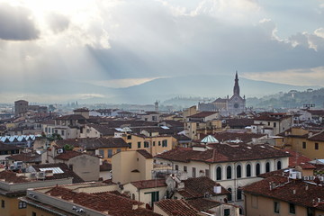 Fototapeta na wymiar Amazing view of Florence city from Campanile di Giotto bell tower in Florence Italy