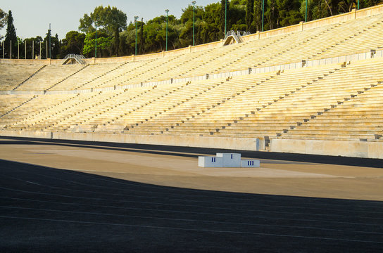 Athens, Greece - May 13, 2016: Panathenaic stadium or kallimarmaro is an athletic stadium that hosted the first modern Olympic Games in 1896