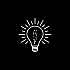 Light bulb with lightning symbol icon isolated on dark background