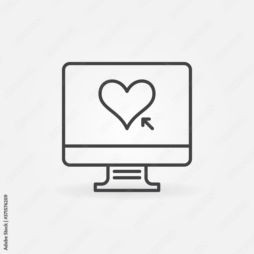 Poster computer with heart linear icon. vector online donation concept outline symbol