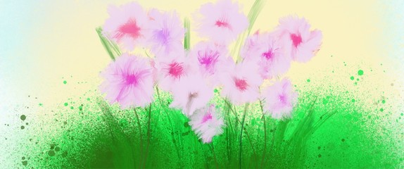 Fototapeta na wymiar abstract watercolor painting flower field illustration Spring floral seasonal nature background