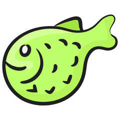 
Tropical fish icon in doodle , marine animal 

