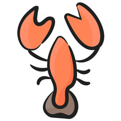 
Lobster having long bodies with muscular tail, modern doodle style, aquatic animal
