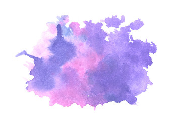 Abstract purple blue and pink watercolor background on paper.