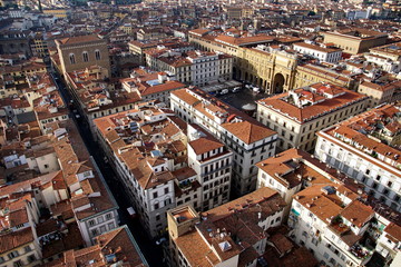 Amazing view of Florence city from Campanile di Giotto bell tower in Florence Italy
