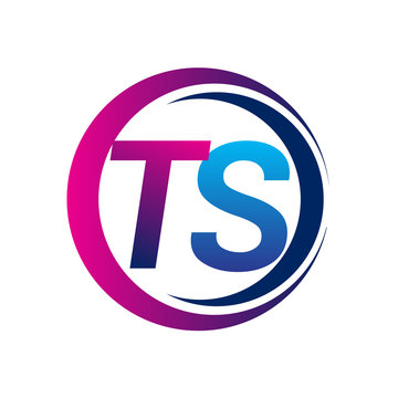 initial letter logo TS company name blue and magenta color on circle and swoosh design. vector logotype for business and company identity.
