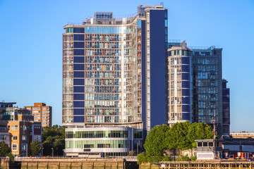 Riverside development apartments Falcon Wharf around Battersea in London