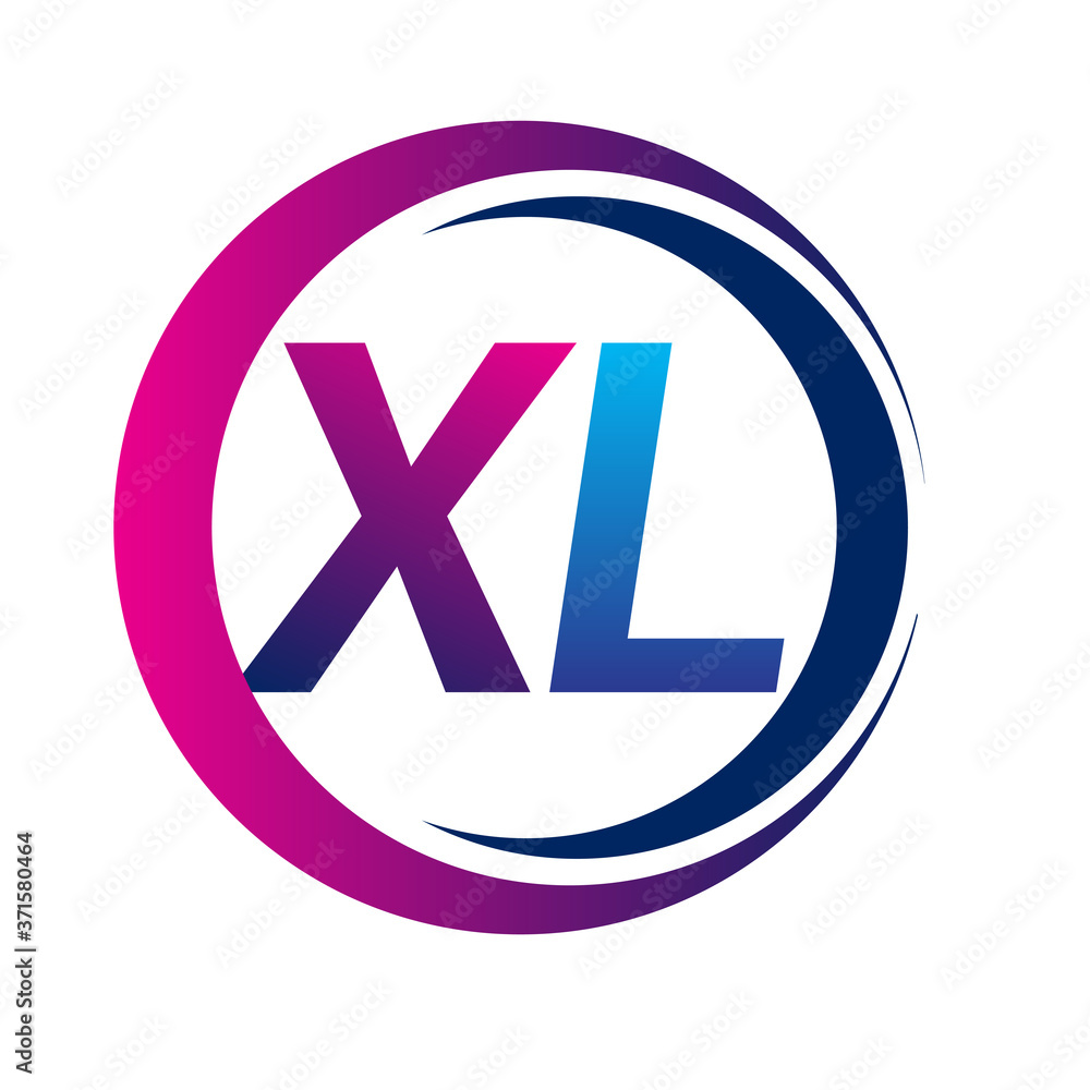 Wall mural initial letter logo xl company name blue and magenta color on circle and swoosh design. vector logot