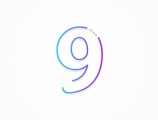 9 number, modern gradient font alphabet. Trendy, dynamic creative style design. For logo, brand label, design elements, application and more. Isolated vector illustration