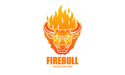 Fire Bull Logo - Flame Bull Head Icon Character - Mascot Vector Illustration