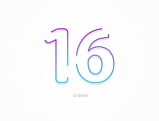 16 number, modern gradient font alphabet. Trendy, dynamic creative style design. For logo, brand label, design elements, application and more. Isolated vector illustration