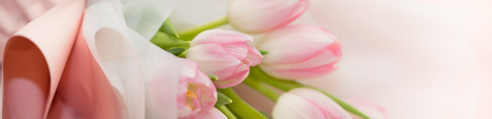 Nature of pink tulip flower bouquet using as background wedding flower shop cover page