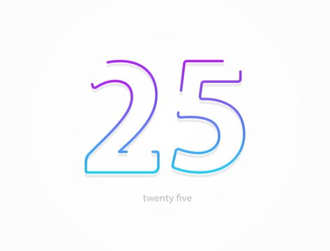 25 number, outline stroke gradient font. Trendy, dynamic creative style design. For logo, brand label, design elements, application and more. Isolated vector illustration