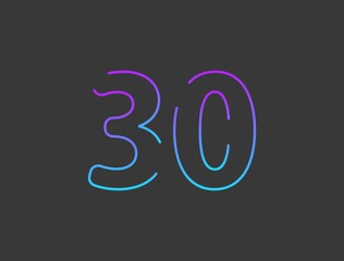 30 number, outline stroke gradient font. Trendy, dynamic creative style design. For logo, brand label, design elements, application and more. Isolated vector illustration