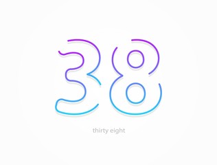 38 number, outline stroke gradient font. Trendy, dynamic creative style design. For logo, brand label, design elements, application and more. Isolated vector illustration