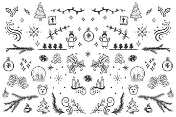 Holly Jolly. Handicraft directed to Christmas festive collection with lettering and decor elements for greeting cards, various stationery, gift tags, scrapbooking, holiday invitations.