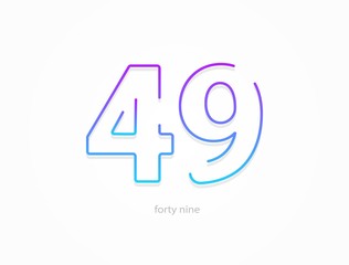 49 number, outline stroke gradient font. Trendy, dynamic creative style design. For logo, brand label, design elements, application and more. Isolated vector illustration