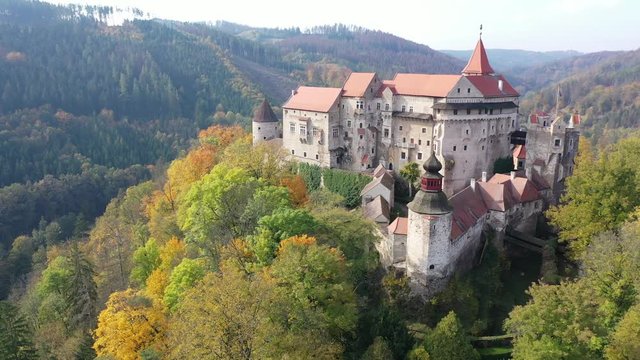 Above view of medieval castle Pernstein. South Moravian region. Czech Republic