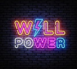 Will Power neon sign vector design template. Will Power neon banner, design element colorful modern design trend, night bright advertising, bright sign. Vector illustration