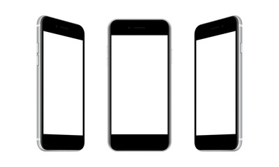 Mobile phones with front and side views, isolated on white background. Vector illustration - obrazy, fototapety, plakaty