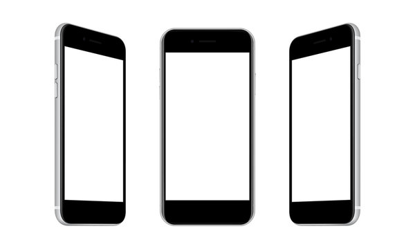 Mobile phones with front and side views, isolated on white background. Vector illustration