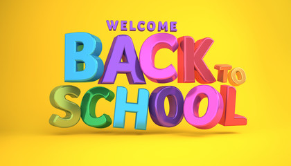 Welcome Back to School banner colorful banner. 3D rendering.