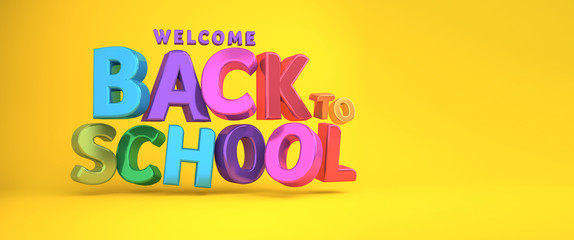 Welcome Back to School banner colorful banner. 3D rendering.