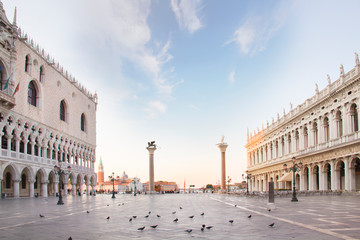 Beautiful view of the Doge's Palace and St. Mark's column on Piazza San Marco in Venice, Italy © marinadatsenko