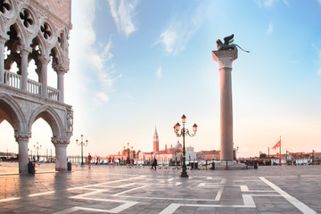 Fototapeta premium Beautiful view of the Doge's Palace and St. Mark's column on Piazza San Marco in Venice, Italy