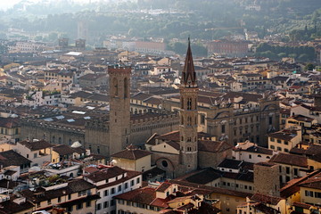 Amazing view of Florence city from Campanile di Giotto bell tower in Florence Italy