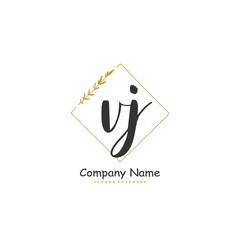 V J VJ Initial handwriting and signature logo design with circle. Beautiful design handwritten logo for fashion, team, wedding, luxury logo.
