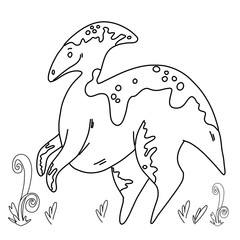 Vector illustration of cute cartoon dinosaur character for children, coloring page kids, doodle dino