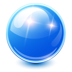 Blue sphere 3D, glossy and shiny vector ball icon.
