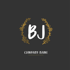 b j bj Initial handwriting and signature logo design with circle. Beautiful design handwritten logo for fashion, team, wedding, luxury logo.